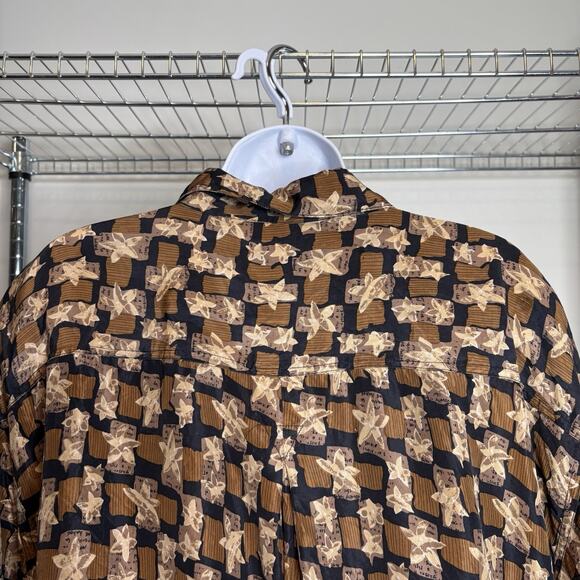 Vintage Cote de France Women's Brown Silk Abstract Print Button Up Shirt Size 2X - Picture 11 of 11